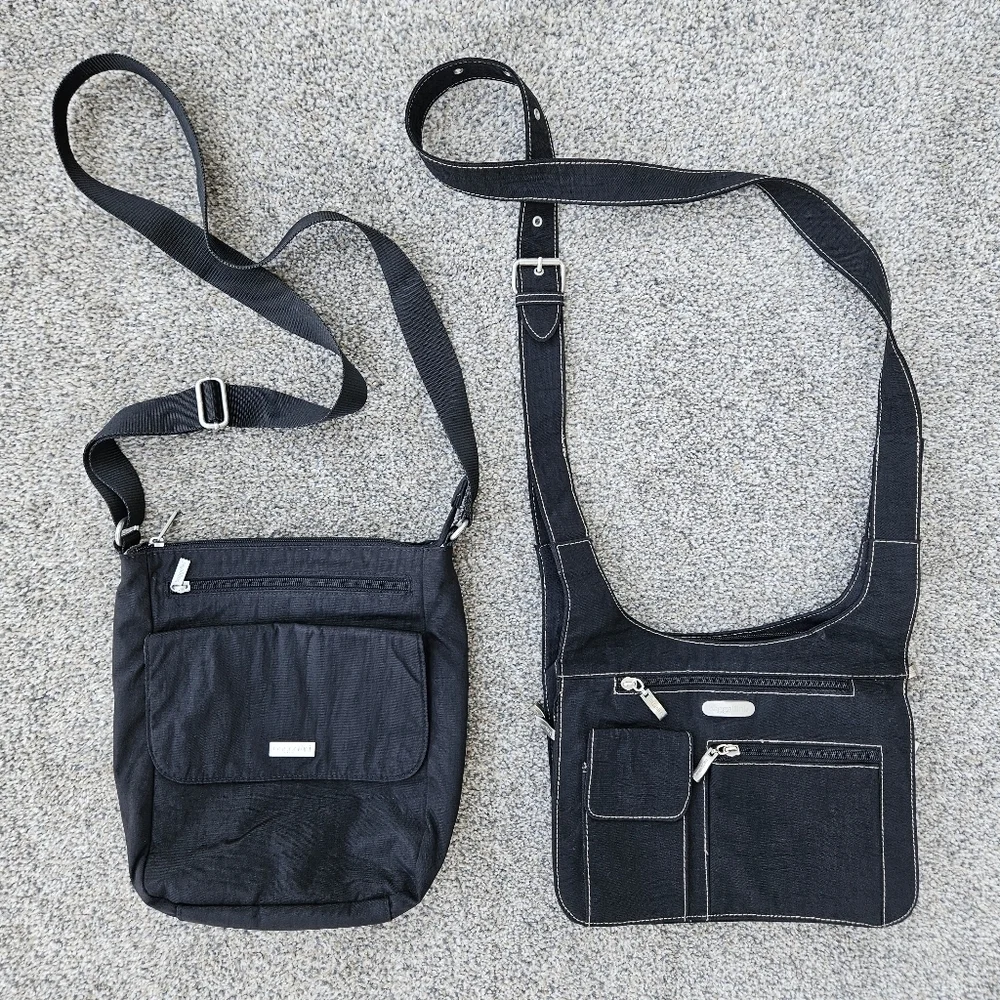 TWO Baggallini Nylon Crossbody Black Shoulder Bags Purse Organizer LOTS POCKETS